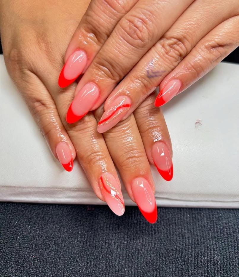 Almond nails with red tips